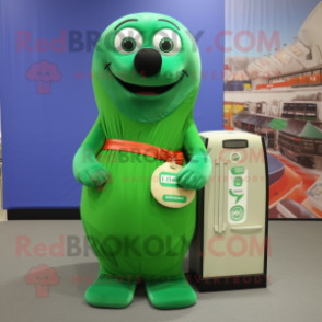 Green Seal mascot costume character dressed with a Maxi Skirt and Wallets