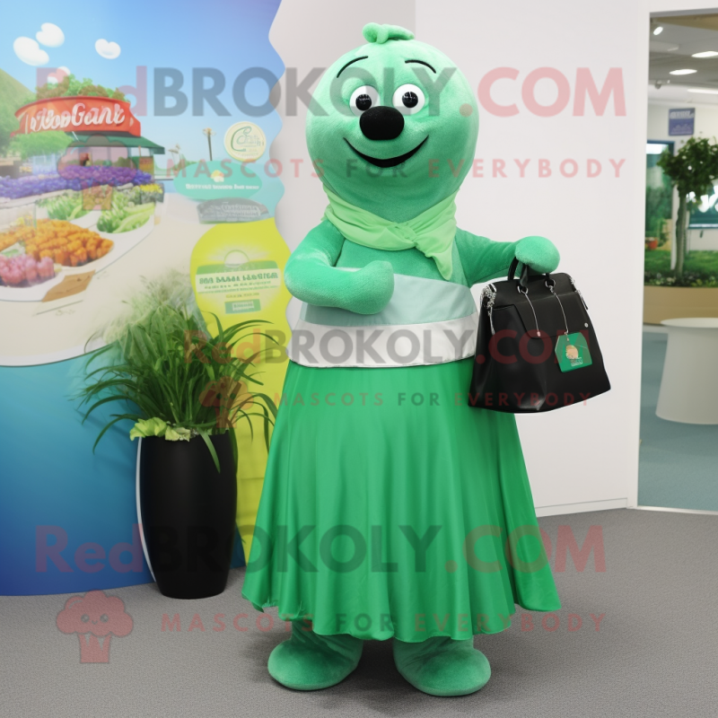 Green Seal mascot costume character dressed with a Maxi Skirt and Wallets