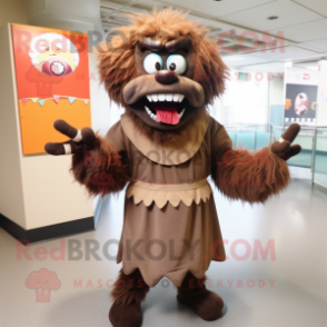 Brown Evil Clown mascot costume character dressed with a T-Shirt and Shawl pins