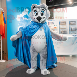 Silver Dog mascot costume character dressed with a One-Piece Swimsuit and Shawls