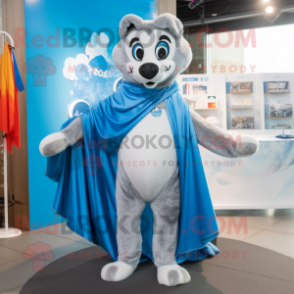 Silver Dog mascot costume character dressed with a One-Piece Swimsuit and Shawls