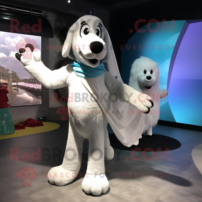 Silver Dog mascot costume character dressed with a One-Piece Swimsuit and Shawls