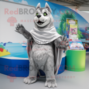 Silver Dog mascot costume character dressed with a One-Piece Swimsuit and Shawls