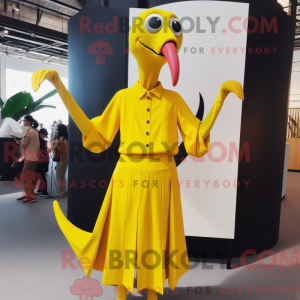 Maskot karakter af en gul...