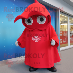 Red Stingray mascot costume character dressed with a Parka and Necklaces