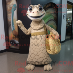 Mascottekostuum van een tan python met wikkeljurk en schoudertassen - Python-mascottes - REBROKO_378916 - RedBrokoly.com