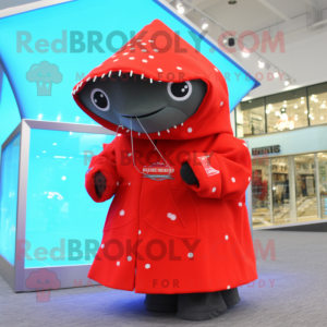 Red Stingray mascot costume character dressed with a Parka and Necklaces