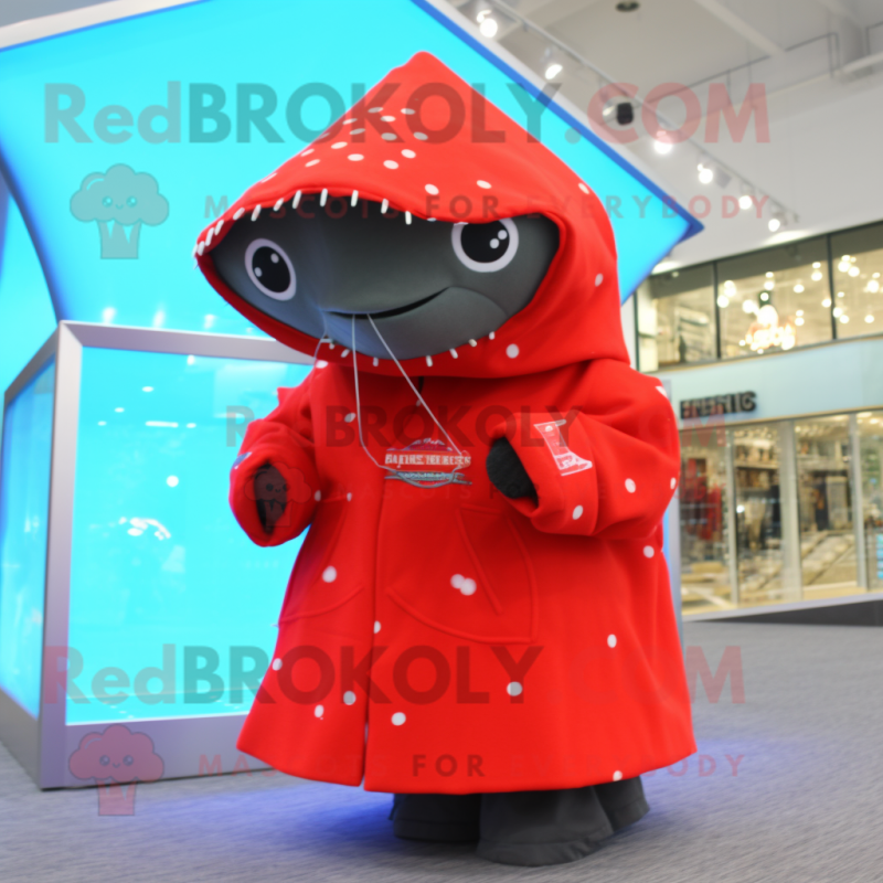 Red Stingray mascot costume character dressed with a Parka and Necklaces Red Stingray mascot costume character dressed with a Parka and Necklaces