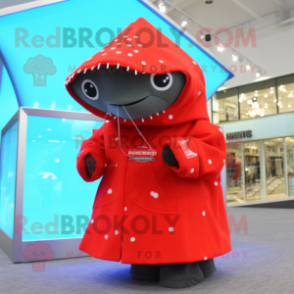 Red Stingray mascot costume character dressed with a Parka and Necklaces
