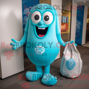 Maskotkarakter af en cyan...