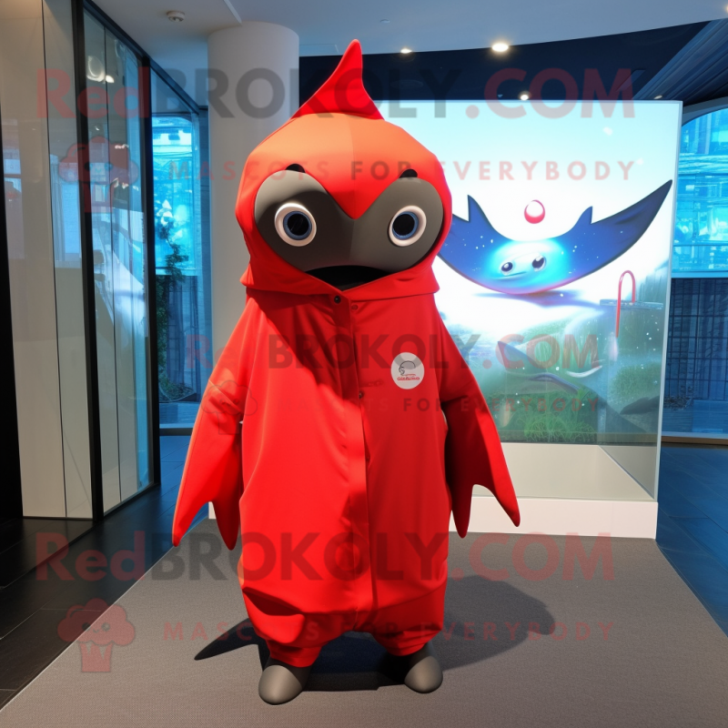 Red Stingray mascot costume character dressed with a Parka and Necklaces