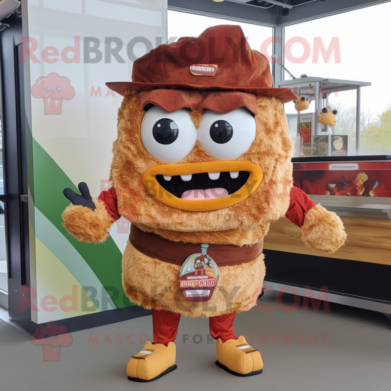 Rust Pulled Pork Sandwich mascot costume character dressed with a Trousers and Keychains Rust Pulled Pork Sandwich mascot costume character dressed with a Trousers and Keychains