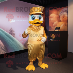 Gold Mandarin mascot costume character dressed with a Joggers and Berets