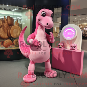 Maskotfigur av en rosa...