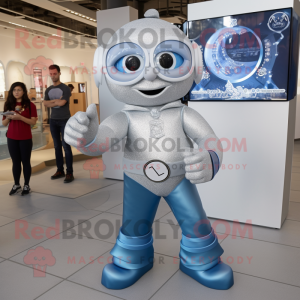 Silver Ice mascot costume character dressed with a Jeans and Watches