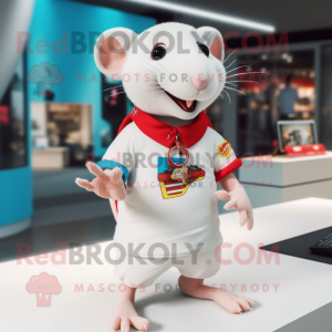 White Rat mascot costume character dressed with a Polo Tee and Bracelets
