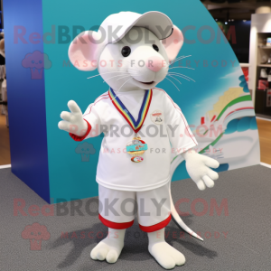 White Rat mascot costume character dressed with a Polo Tee and Bracelets