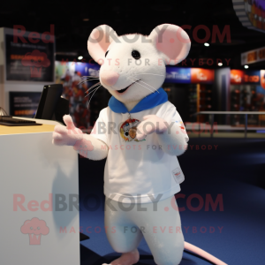 White Rat mascot costume character dressed with a Polo Tee and Bracelets