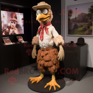 Brown Fried Chicken mascot costume character dressed with a Chinos and Necklaces