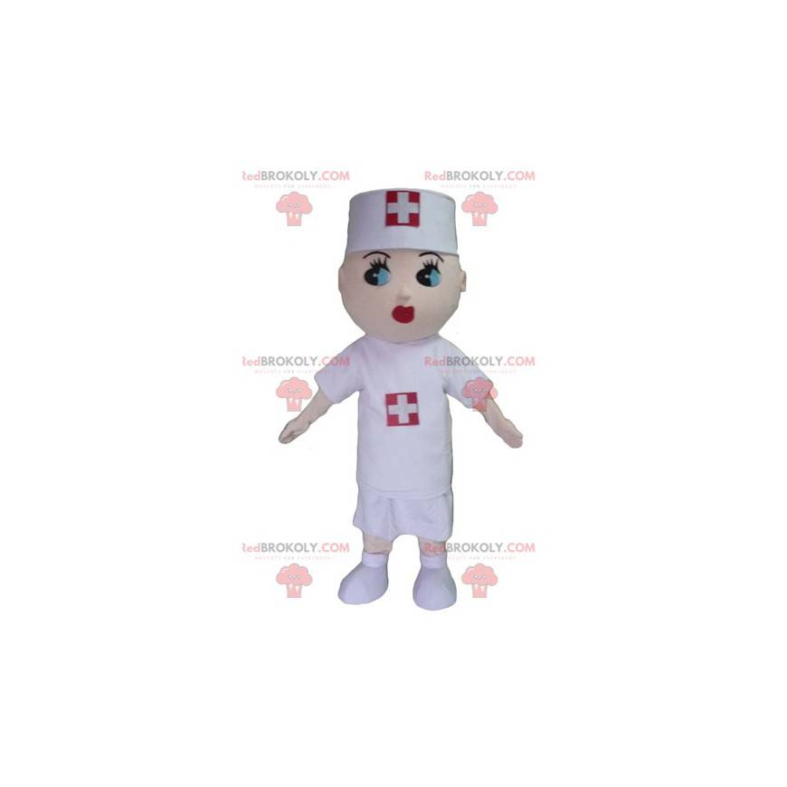 Enfermeira mascote com um jaleco branco - Redbrokoly.com