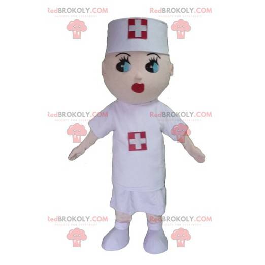 Krankenschwester Maskottchen mit einem weißen Mantel -