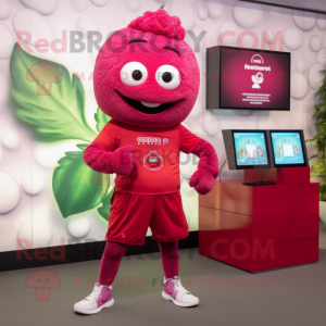 Red Raspberry mascot costume character dressed with a Joggers and Watches