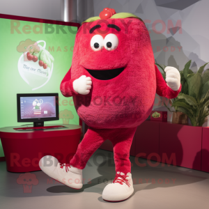 Red Raspberry mascot costume character dressed with a Joggers and Watches