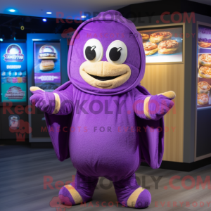Maskot karakter af en lilla...