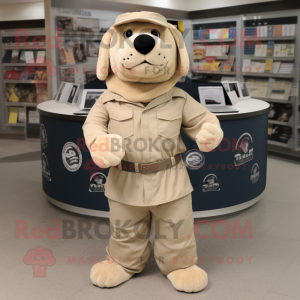 Beige Navy Seal mascot costume character dressed with a Blouse and Wraps