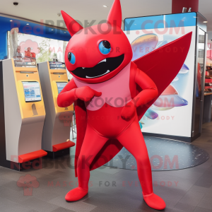 Red Manta Ray mascot costume character dressed with a Jeggings and Coin purses