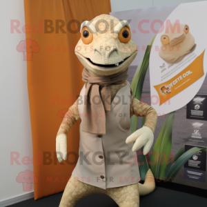 Tan Lizard mascot costume character dressed with a Waistcoat and Wraps