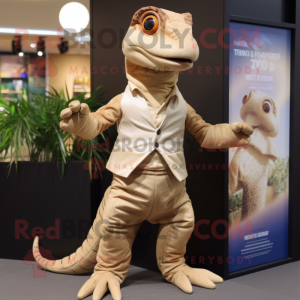 Tan Lizard mascot costume character dressed with a Waistcoat and Wraps