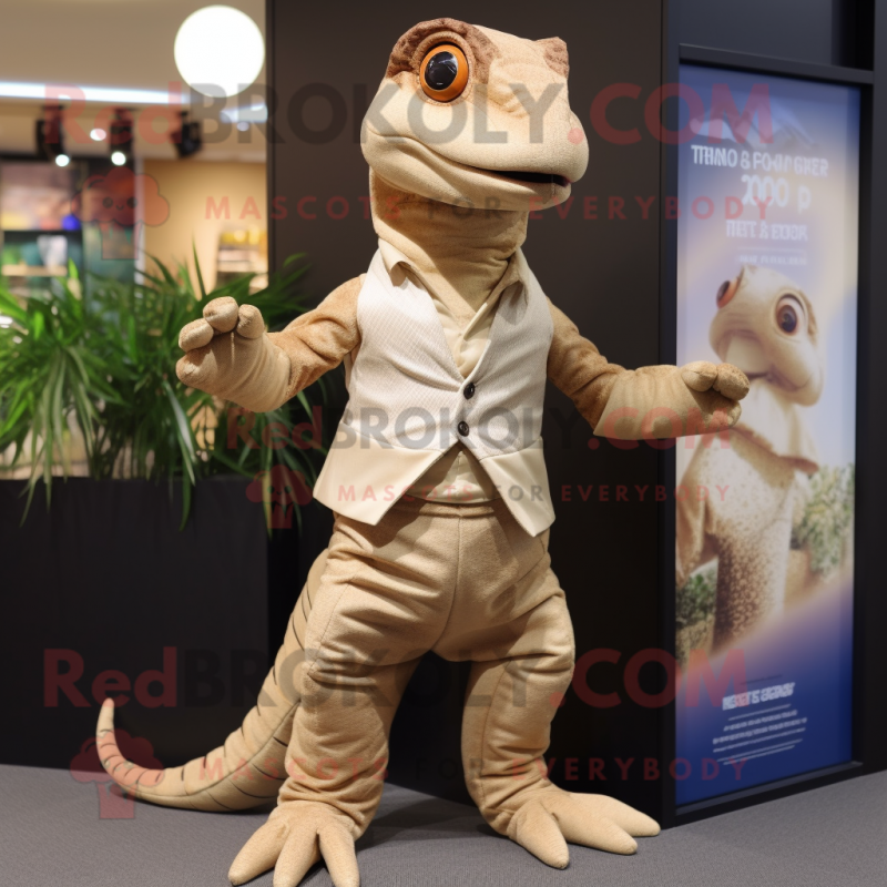 Tan Lizard mascot costume character dressed with a Waistcoat and Wraps Tan Lizard mascot costume character dressed with a Waistcoat and Wraps