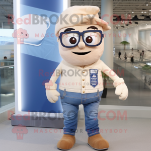 Beige Ice mascot costume character dressed with a Bootcut Jeans and Eyeglasses