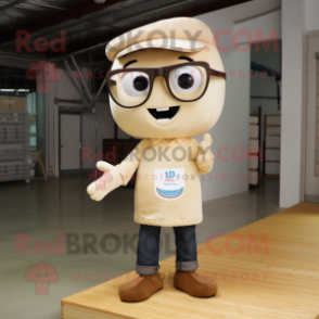 Beige Ice mascot costume character dressed with a Bootcut Jeans and Eyeglasses