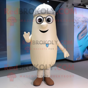 Beige Ice mascot costume character dressed with a Bootcut Jeans and Eyeglasses