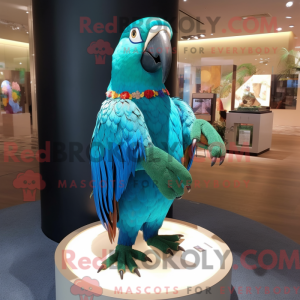 Maskotkarakter af en cyan...