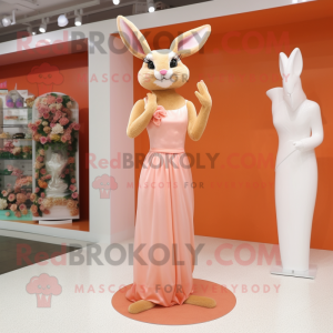 Peach Wild Rabbit mascot costume character dressed with a Evening Gown and Scarves