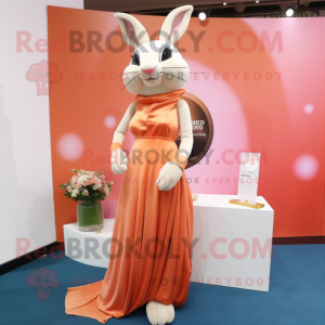 Peach Wild Rabbit mascot costume character dressed with a Evening Gown and Scarves