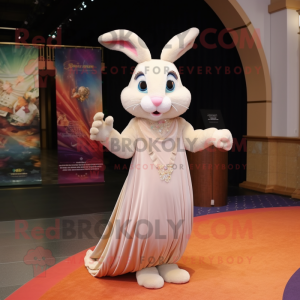 Peach Wild Rabbit mascot costume character dressed with a Evening Gown and Scarves