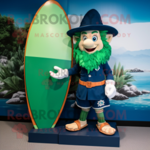 Navy Leprechaun Hat mascot costume character dressed with a Board Shorts and Earrings