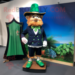 Navy Leprechaun Hat mascot costume character dressed with a Board Shorts and Earrings