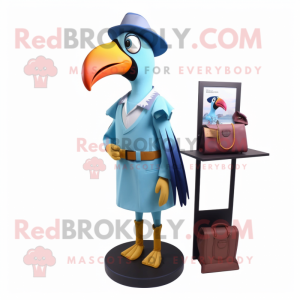 Sky Blue Toucan mascot costume character dressed with a A-Line Skirt and Wallets