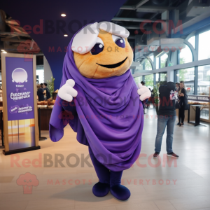 Purple Croissant mascot costume character dressed with a Poplin Shirt and Scarf clips