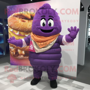 Purple Croissant mascot costume character dressed with a Poplin Shirt and Scarf clips