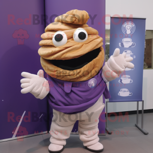 Purple Croissant mascot costume character dressed with a Poplin Shirt and Scarf clips