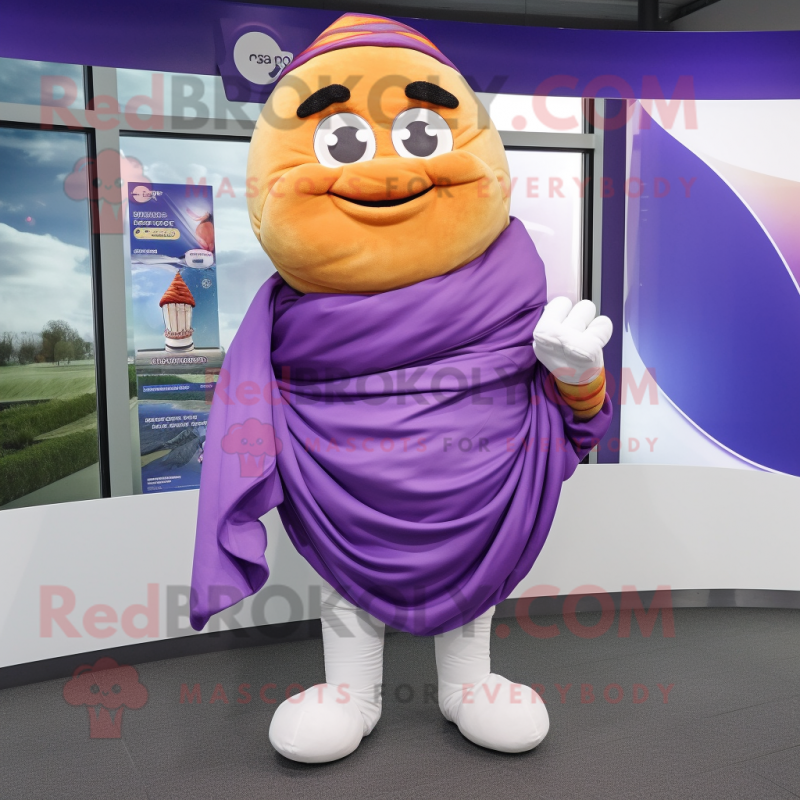 Purple Croissant mascot costume character dressed with a Poplin Shirt and Scarf clips