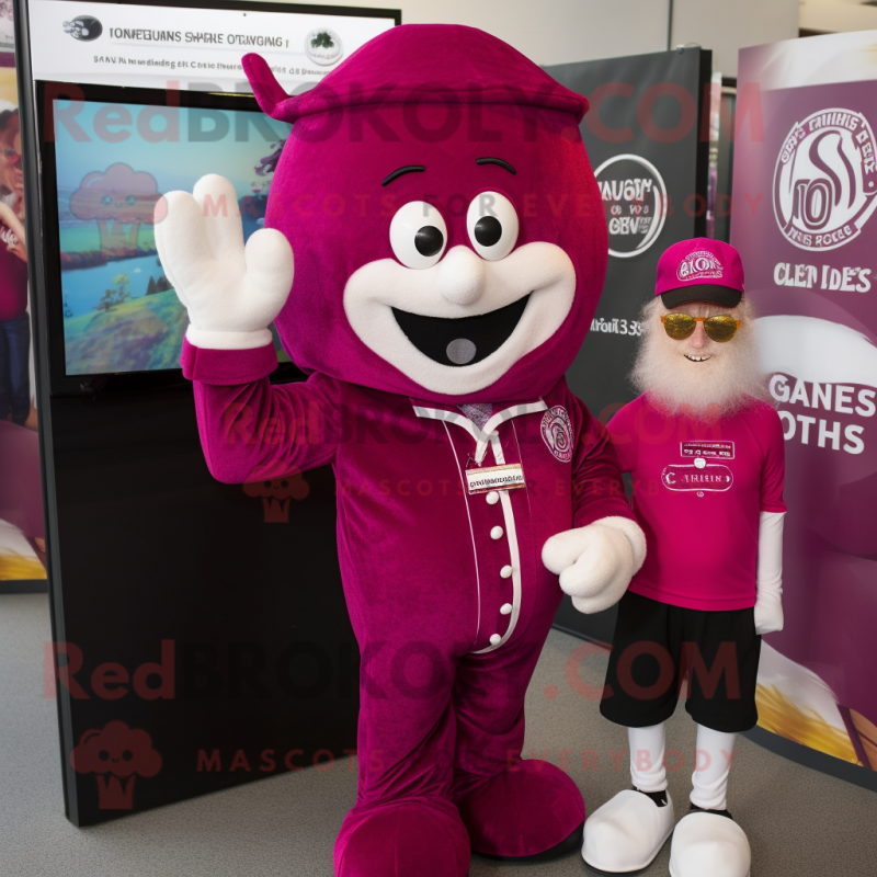 Magenta Guinness mascot costume character dressed with a Henley Shirt and Watches Magenta Guinness mascot costume character dressed with a Henley Shirt and Watches