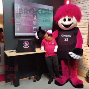Magenta Guinness mascot costume character dressed with a Henley Shirt and Watches
