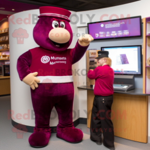 Magenta Guinness mascot costume character dressed with a Henley Shirt and Watches